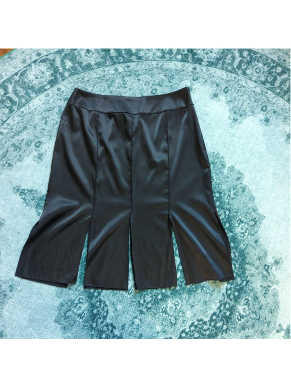 Vtg Nira Nira Black Satin Car Wash Panel Midi Skirt Sz 10 90s Goth Witchy - Picture 2 of 15